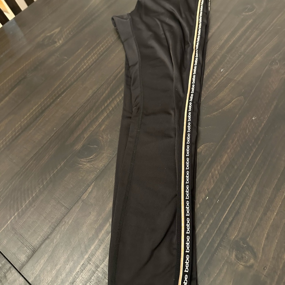 bebe Black Leggings with Gold Trim